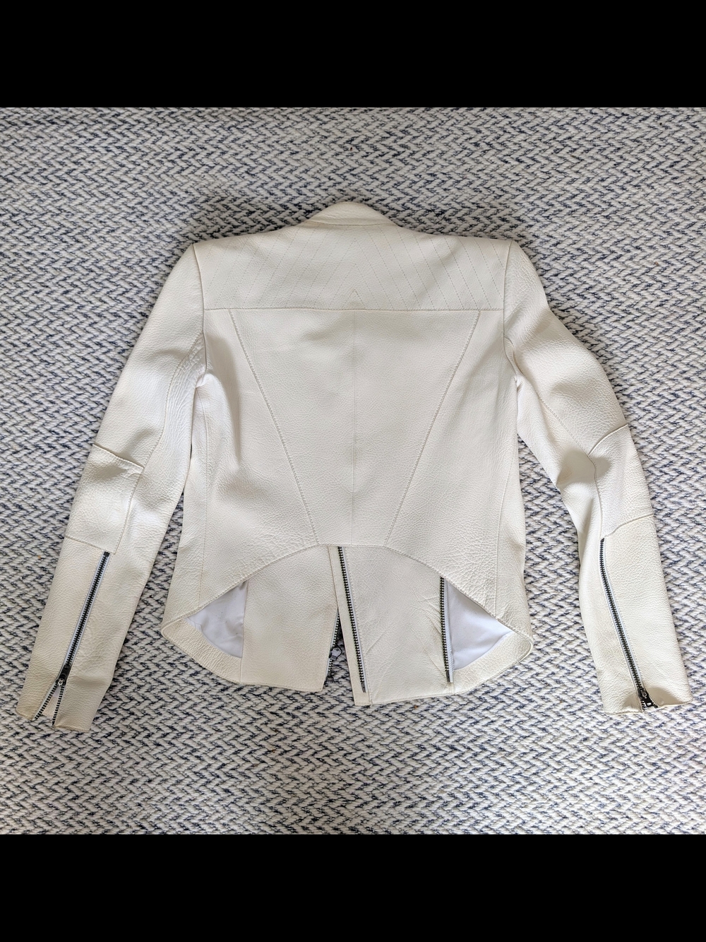 Helmut Lang White Textured Leather Asymmetric Jacket